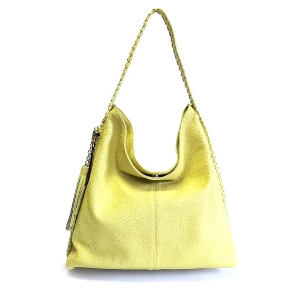 M London Handbags - M London leather hobo purse with a braided shoulder strap and a tassel accent